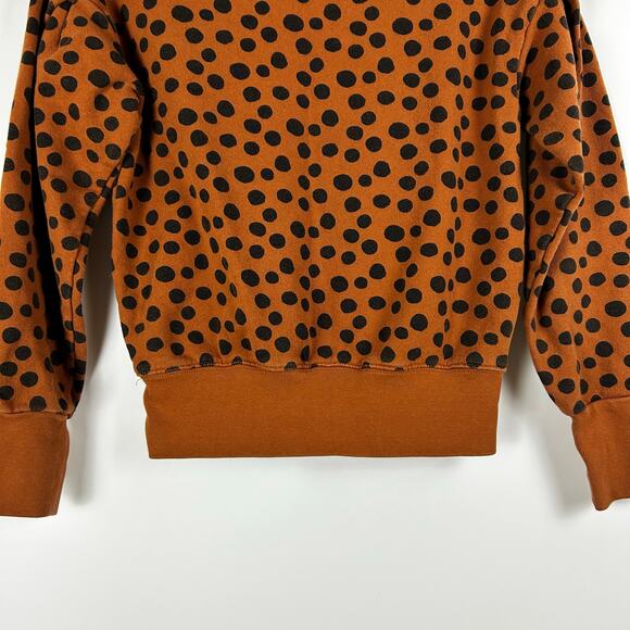 Madewell Pleat Sleeve Sweatshirt Top Leopard Dot Brown Black Cozy Womens Sz XXS - Picture 10 of 12